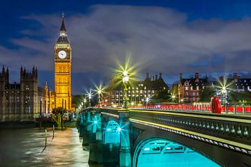 LONDEN Big Ben en Westminster Bridge bij nacht van Melanie Viola
