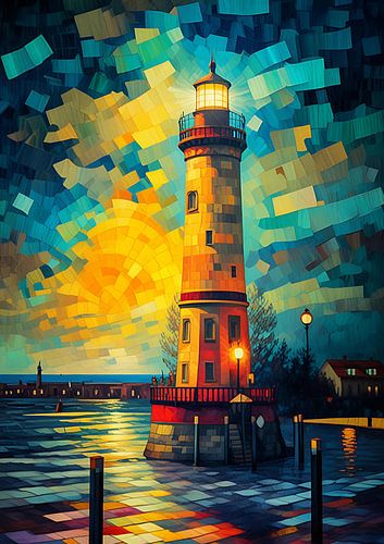 Vuurtoren van Lindau: digitale impressie van de zonsopgang