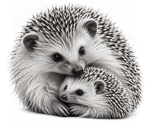 Mum hedgehog with her little one