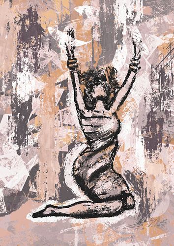 Overgave - abstact ingekleurde houtskool tekening