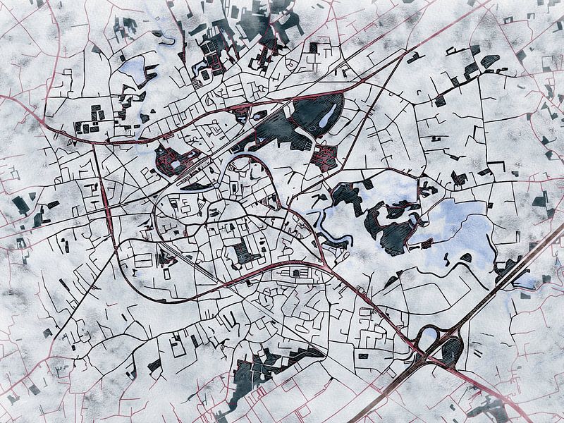 Kaart van Lokeren in de stijl 'White Winter' van Maporia