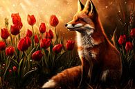 Vos en tulpen in avondlicht van Imperial Art House thumbnail