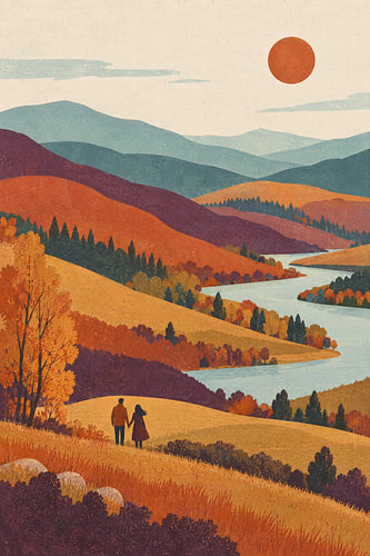 Herbstspaziergang am Fluss – Paar im Tal