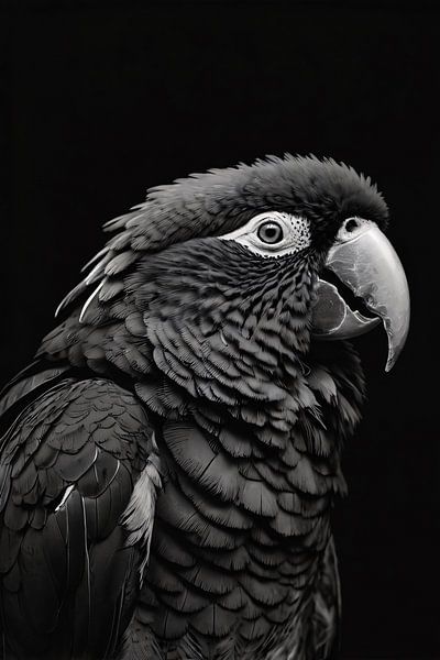 Monochrome portrait of a parrot by Art & Soul Creations
