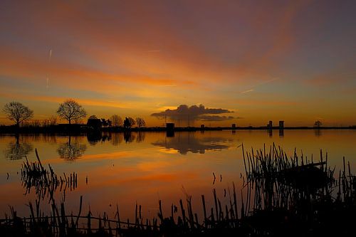 Colorful sunrise near the river