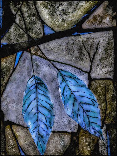 Blauwe bladeren op steen