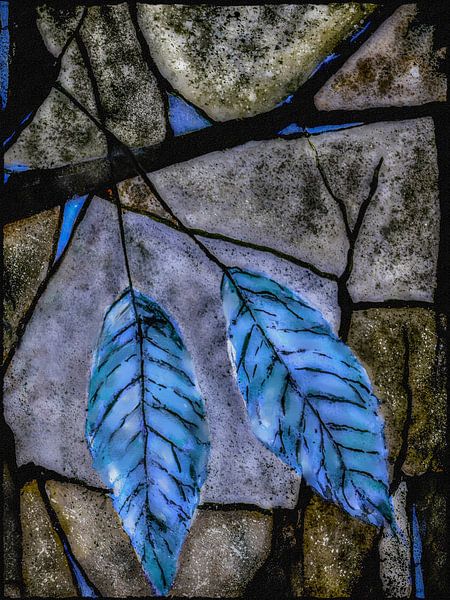 Blue leaves on stone by Christine Nöhmeier