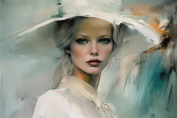 Portret "Lady in white" van Carla Van Iersel