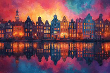 Paysage urbain nocturne avec reflets