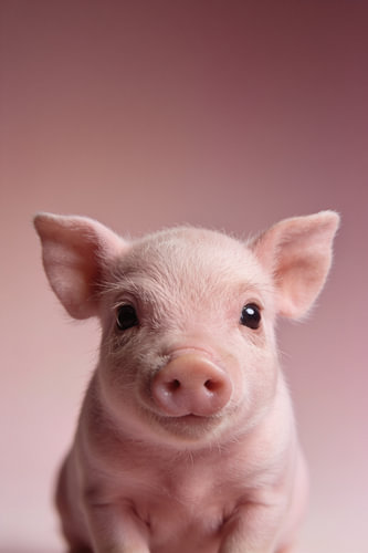 Portrait d'un porcelet curieux – Affiche rose