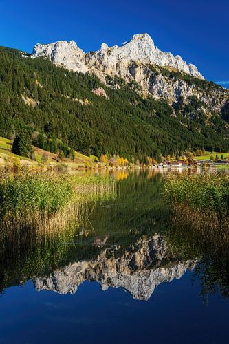 Haldensee en automne avec la montagne Rote Flüh