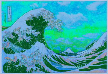 De grote golf van Kanagawa - groen van Digital Art Studio