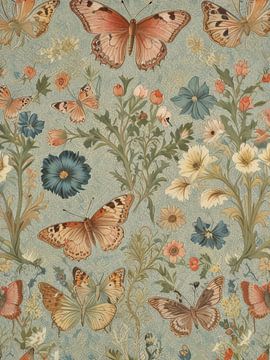 Vlinders en bloemen stijl William Morris van TOAN TRAN