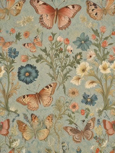 Vlinders en bloemen stijl William Morris