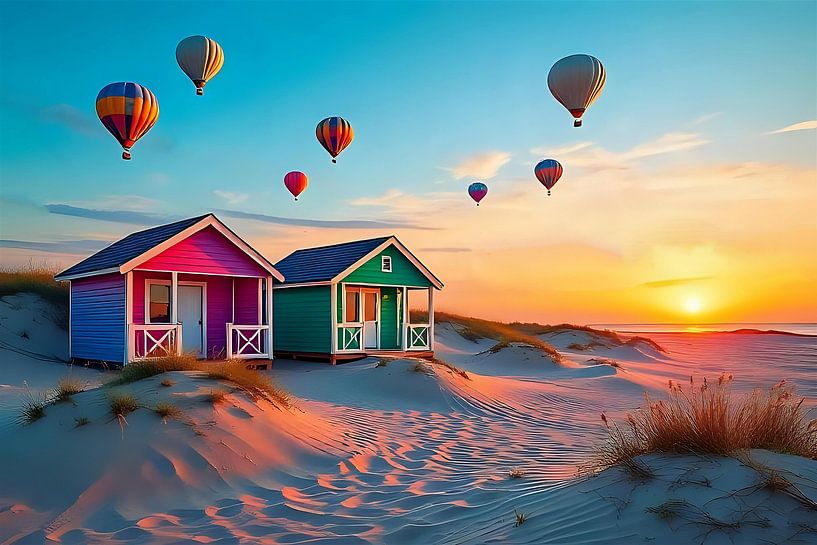 Eindeloos strand met uitzicht op ballonnen van Jean Pierre
