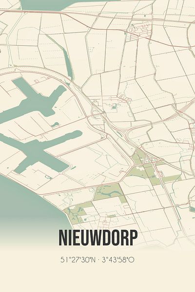 Alte Karte von Nieuwdorp (Zeeland) von Ortsdrucke