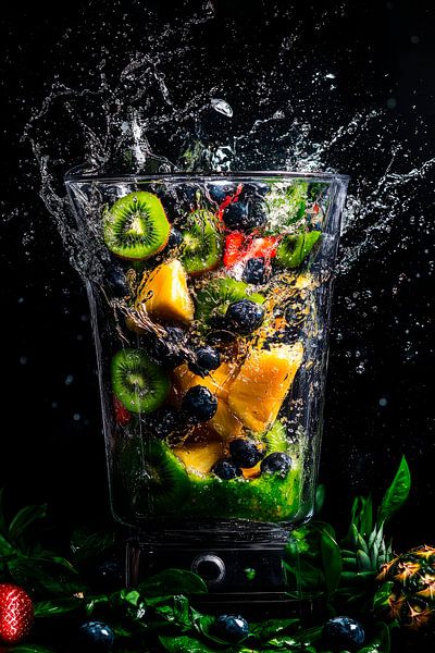 Fruchtexplosion im Mixer – Dynamisch und frisch von Poster Art Shop