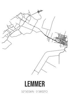 Lemmer (Fryslan) | Karte | Schwarz und weiß von Rezona