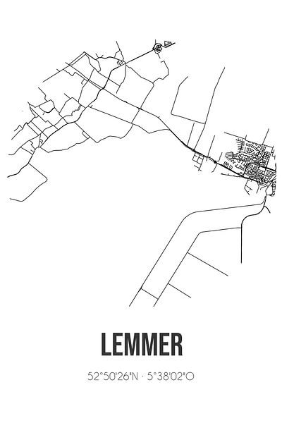 Lemmer (Fryslan) | Map | Black and white by Prints of Place