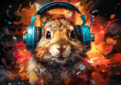 Funny bunny listens to music