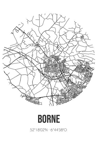 Borne (Overijssel) | Map | Black and white by MyCityPoster
