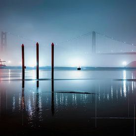 Havensfeer bij nacht-01 van Rautenberg Digital Art Maritim