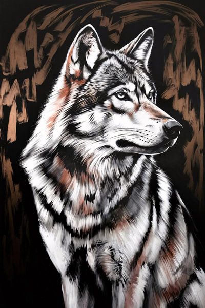 Portrait réaliste d'un loup avec du cuivre par Imperial Art House