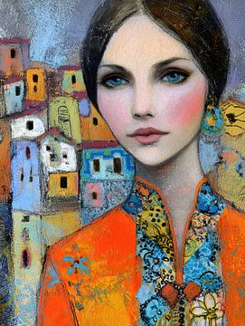 Amérique du Sud Portrait de femme sur Peinture Abstraite