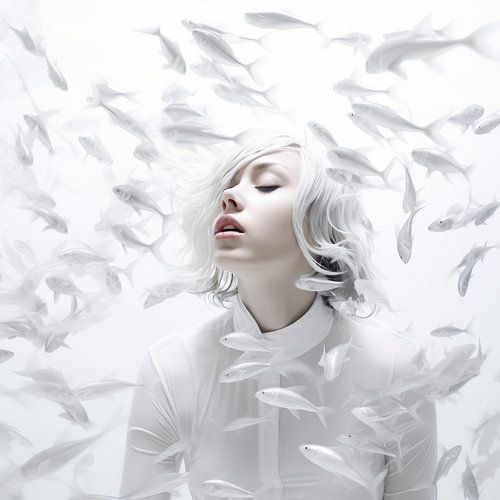 Portrait de femme en blanc, à la texture douce