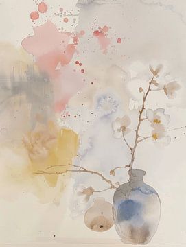 Still life with flowers, watercolour in Japandi style by Japandi Art Studio