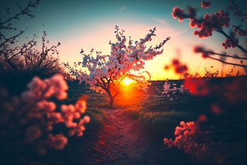 Spring blossom at sunset by Vlindertuin Art