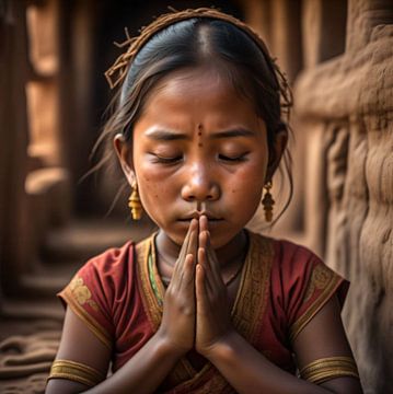 Betendes Mädchen in Myanmar von Gert-Jan Siesling