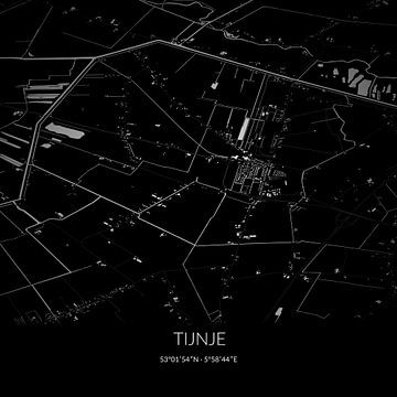 Zwart-witte landkaart van Tijnje, Fryslan. van Rezona