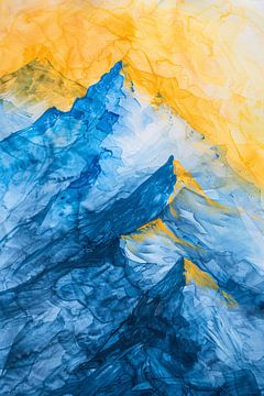 Abstract aquarel berglandschap in blauw en geel van Art & Soul Creations