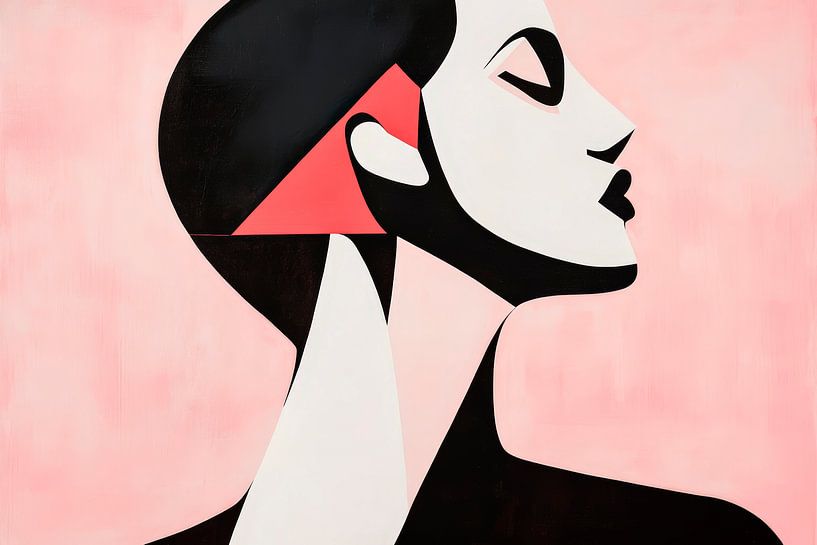 Kunstvolle Porträtstudie in Schwarz und Rot von Poster Art Shop