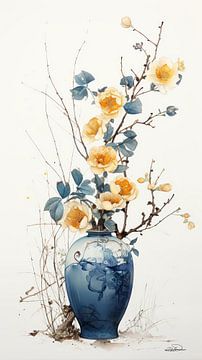 Trockenblumen in einer Kintsugi-Vase von Gelissen Artworks