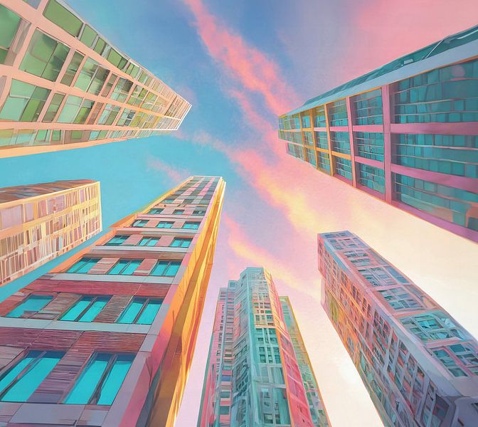 Skyscrapers in pastel by Ans Bastiaanssen