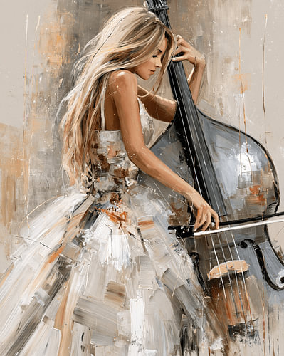 Cellist in white and warm gold