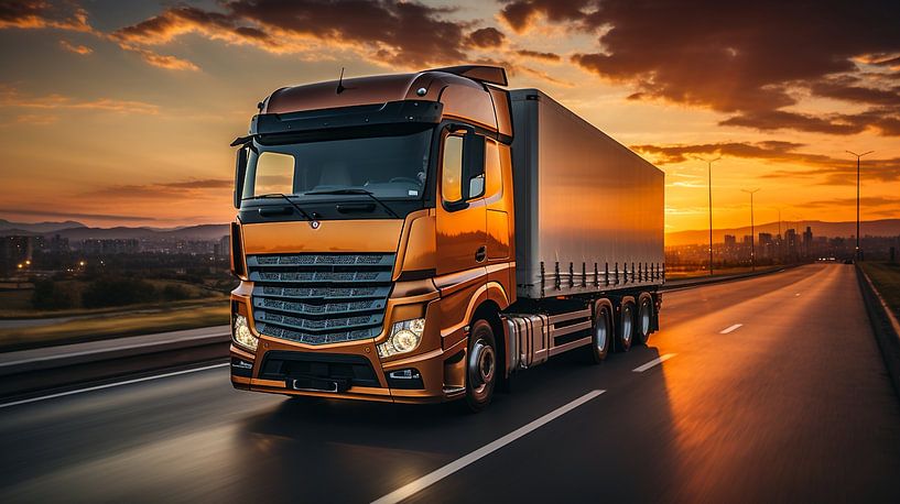LKW bei Sonnenuntergang Logistik Import Export Fracht LKW Hintergrund von Animaflora PicsStock