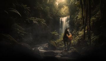 Horse in a dark forest by Cynthia Verbruggen