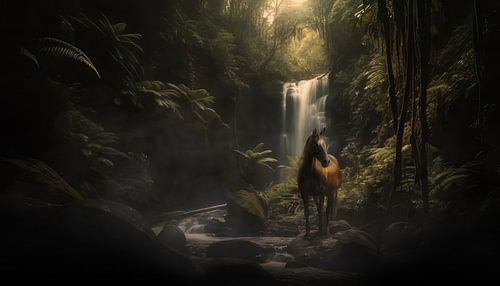 Paard in een donker bos