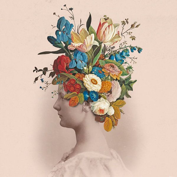 Portret van een jonge vrouw met bloemen van toon joosen