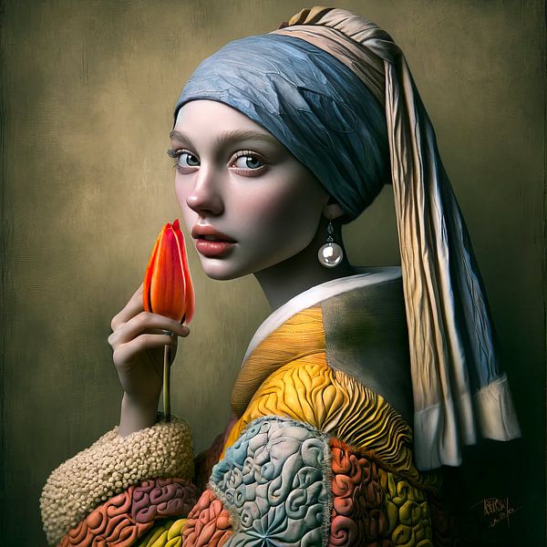 Fille moderne avec le pareI Johannes Vermeer &quot;Nature morte avec désir&amp;quot ; par René van den Berg