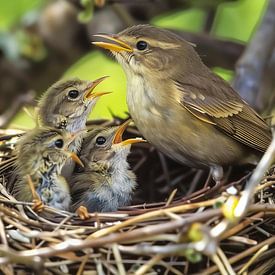 Tjiftjaf in nest met kuikens van Christian Müringer