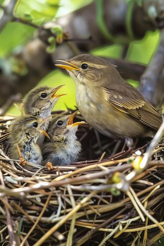 Tjiftjaf in nest met kuikens