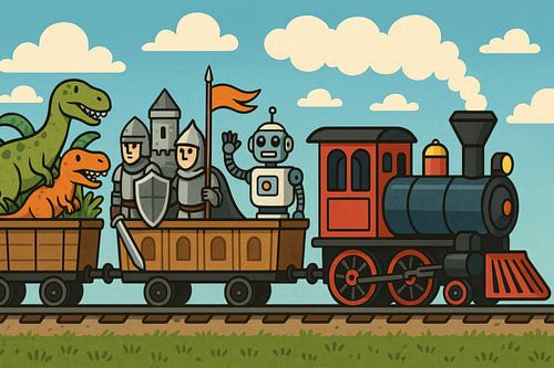 Retro stoomtrein met robot