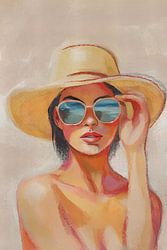 Sommerfrau mit Sonnenbrille und Sonnenhut