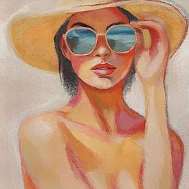 Summer Woman wearing sunglasses and a sun hat by MadameRuiz
