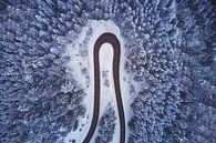 Kehre / Enge Kurve der Schwarzwaldhochstraße bei Freudenstadt durch den verschneiten Winterwald von Capture ME Drohnenfotografie Miniaturansicht