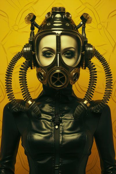 Digital created very beautiful sexy woman with bizarre fetish mask in high fashion style by Art Bizarre